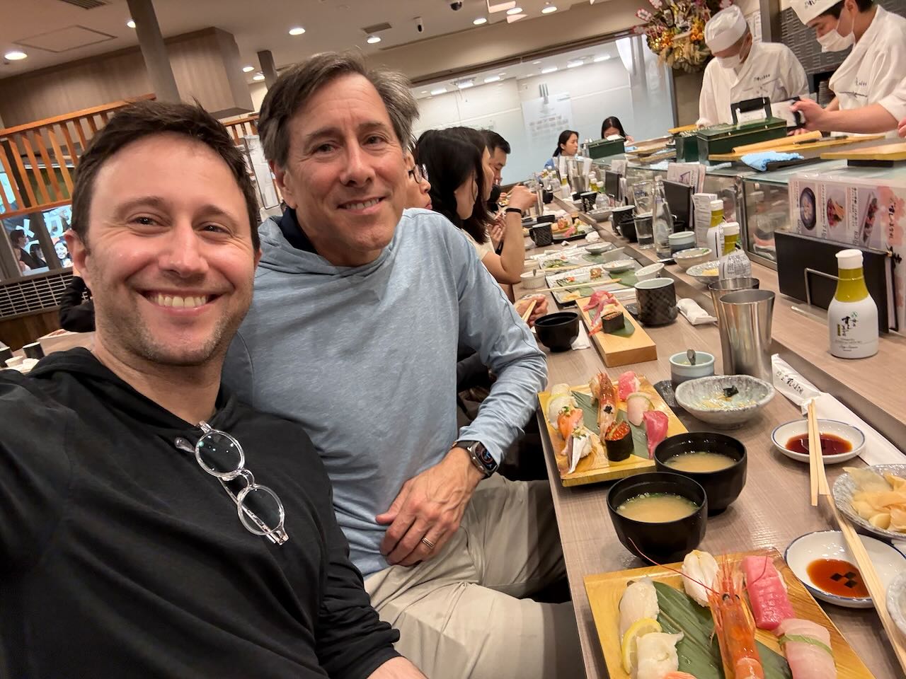 Gary and Randy eating sushi in Shibuya